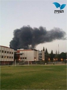 The Sderot factory on fire. Credit: Noga Benodiz / Tazpit News Agency
