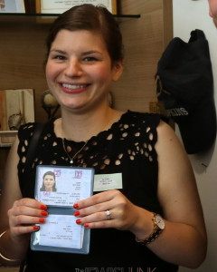  Becky showing her Teudat Zehut (Israeli citizenship card) today after her arrival in Israel.Photo Credit: Sasson Tiram, courtesy of Nefesh B’Nefesh.