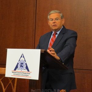 Senator Robert Menendez (D-NJ), Chairman of the Senate Foreign Relations Committee, addressing the National Council of Young Israel leadership mission to Washington, DC on September 10, 2014.