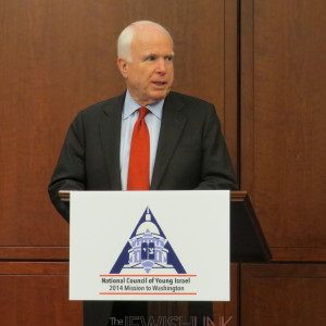Senator John McCain (R-AZ), a senior member of the Senate Foreign Relations Committee, addressing the National Council of Young Israel leadership mission to Washington, DC on September 10, 2014.