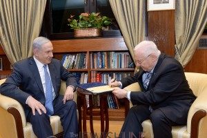 Photo Credit: Avi Ohayon, GPO / Israeli President Reuven Rivlin appoints outgoing Prime Minister Benjamin Netanyahu in his Jerusalem office, Wednesday evening, March 25.  