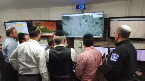 Representatives from IsraeLife, United Hatzalah, Zaka and F.I.R.S.T. strategize on how to provide the best relief in Nepal.  