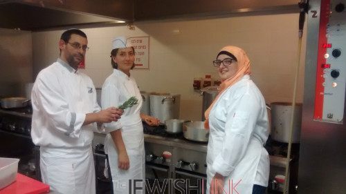  Culinary students, Roaa Msarwa and Alina Khalaman with their teacher, Oneg Etz Chaim (center) at the Tel Aviv Hilton Hotel.